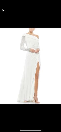 Style 12231 WHT 14 Mac Duggal White Size 14 Jersey Floor Length Cotillion Ball gown on Queenly