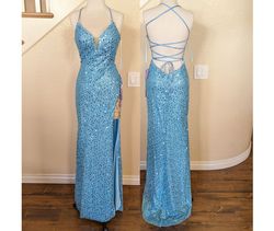 Style Turquoise Blue Sweetheart Neckline Sequined Glitter Formal Mermaid Dress Blue Size 4 Side slit Dress on Queenly