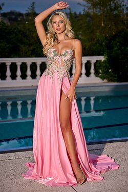 Style PS24258 Portia and Scarlett Pink Size 12 Pageant Black Tie Side slit Dress on Queenly