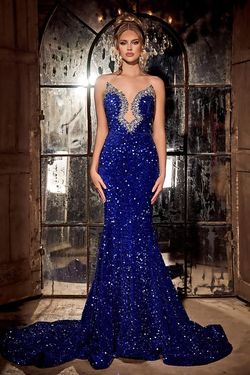 Style PS23683 Portia and Scarlett Blue Size 0 Prom Tall Height Mermaid Dress on Queenly