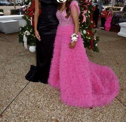 Style 55387 Sherri Hill Pink Size 0 Floor Length Side Slit Pageant Free Shipping Ball gown on Queenly