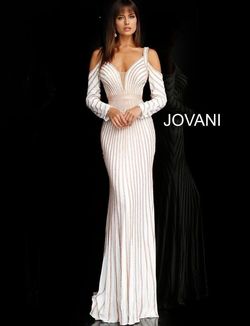 Jovani White Size 6 Jewelled Sleeves Straight Dress on Queenly