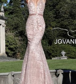Jovani Pink Size 2 Prom Rose Gold Floor Length Train Dress on Queenly