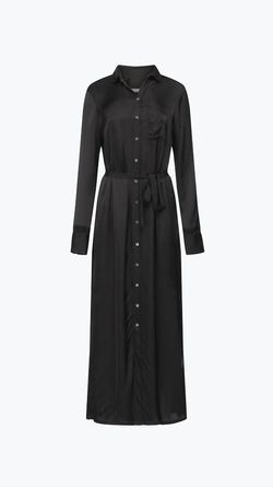 Style 1-1090349344-95 Raquel Allegra Black Size 2 Long Sleeve Military Satin Straight Dress on Queenly