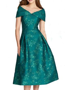 Style 1-1492394836-6761 Teri Jon Green Size 14 Polyester Flare Tea Length Teal Cocktail Dress on Queenly