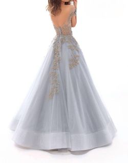 Style 1-1582523538-98 Tarik Ediz Blue Size 10 Pageant Embroidery Ball gown on Queenly
