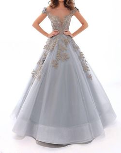 Style 1-1582523538-98 Tarik Ediz Blue Size 10 1-1582523538-98 Embroidery Tall Height Ball gown on Queenly
