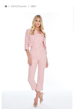 Style 1883 Ashley Lauren Pink Size 4 Sleeves Short Height Square Neck Jumpsuit Dress on Queenly