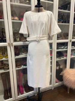 Ann taylor White Size 2 Bridal Shower Belt High Neck Midi Cocktail Dress on Queenly