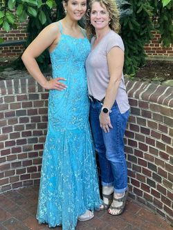 Style C12019 Colette Mon Cheri Blue Size 10 Prom Tall Height Jersey Mermaid Dress on Queenly