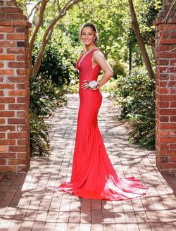 Johnathan Kayne Red Size 4 Jersey Military Prom Mermaid Dress on Queenly
