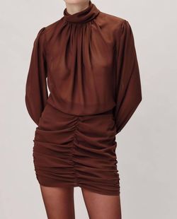 Style 1-2091165948-2901 RONNY KOBO Brown Size 8 Jersey Polyester High Neck Cocktail Dress on Queenly