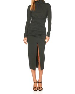 Style 1-2300239924-3236 Susana Monaco Green Size 4 Long Sleeve Black Tie Spandex Free Shipping Cocktail Dress on Queenly
