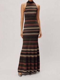 Style 1-2482613370-3236 RONNY KOBO Brown Size 4 Halter Straight Dress on Queenly