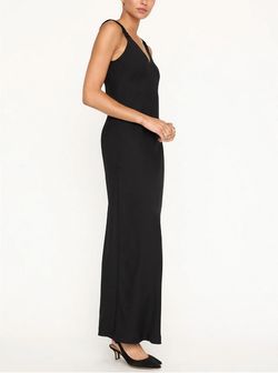 Style 1-255548610-2696 Brochu Walker Black Size 12 Fitted V Neck Satin Polyester Straight Dress on Queenly