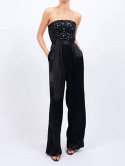 Style 1-2904405594-2696 Central Park West Black Size 12 Polyester Strapless Sequined Plus Size Jumpsuit Dress on Queenly