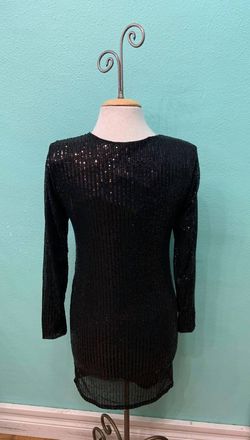 Style 1-333610084-2793 Angela Mara Black Size 12 Long Sleeve Sequined Tall Height Cocktail Dress on Queenly