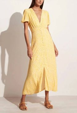 Style 1-3445570640-3775 FAITHFULL THE BRAND Yellow Size 16 Plus Size Sleeves Floral Cocktail Dress on Queenly