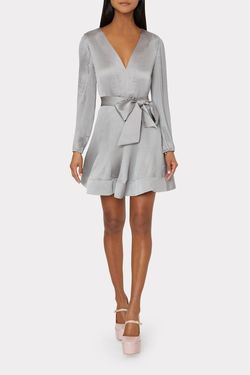 Style 1-3649625765-98 MILLY Silver Size 10 Free Shipping Long Sleeve Cocktail Dress on Queenly