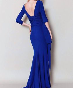 Style 1-3854337439-5481 Talbot Runhof Blue Size 12 Black Tie A-line Straight Dress on Queenly