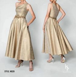 Style 1-405546661-2168 Park108 Gold Size 8 Floor Length Tea Length One Shoulder Tall Height A-line Dress on Queenly