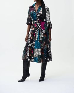 Style 1-4142985558-1901 Joseph Ribkoff Black Size 6 Sleeves V Neck Tall Height Print Cocktail Dress on Queenly