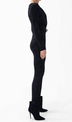 Style 1-4186398400-3855 RONNY KOBO Black Size 0 Plunge Velvet Polyester Jumpsuit Dress on Queenly