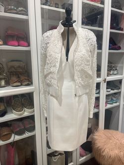 Rachel Allan White Size 4 Lace Sequined Engagement Bridal Shower Cocktail Dress on Queenly