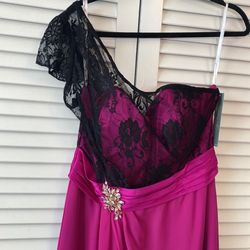 Style 660 Liz Fields Pink Size 14 Gala Lace Side slit Dress on Queenly