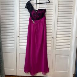 Style 660 Liz Fields Pink Size 14 Plus Size One Shoulder Gala Side slit Dress on Queenly