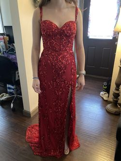 Sherri Hill Red Size 6 Prom Free Shipping Plunge Jersey Mermaid Dress on Queenly