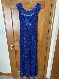 Scala  Blue Size 6 Sequined Navy Side slit Dress on Queenly