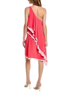 Style 2X01D11 BCBG Maxazria Pink Size 4 Jersey Flare One Shoulder Cocktail Dress on Queenly