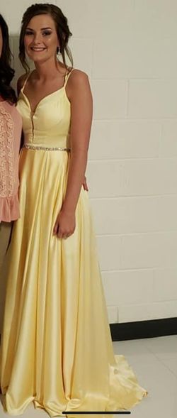 La Femme Yellow Size 4 Military Ball Jersey Pageant Straight Dress on Queenly