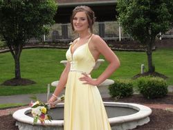 La Femme Yellow Size 4 Military Ball Plunge Prom Straight Dress on Queenly