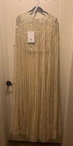 Style 191877609745 Mac Duggal Gold Size 6 Tall Height Cape Straight Dress on Queenly