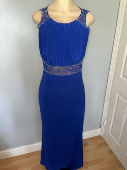 Cachet Blue Size 12 Floor Length Jersey Straight Dress on Queenly