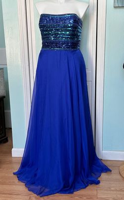 Style 17-259 Madison James Blue Size 20 Military Floor Length 17-259 A-line Dress on Queenly