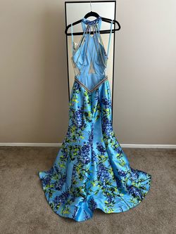 Style 3050RX Val Stefani Blue Size 8 3050rx Jersey Floral Military Mermaid Dress on Queenly