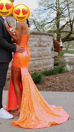 Amarra Orange Size 0 Prom Floor Length Side slit Dress on Queenly