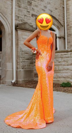 Amarra Orange Size 0 Floor Length Free Shipping Sequined Side slit Dress on Queenly