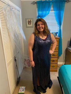 Promgirl Blue Size 24 Plunge Jersey Plus Size A-line Dress on Queenly