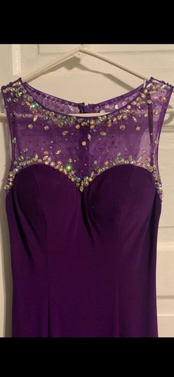 Camille La Vie Purple Size 0 Short Height Cap Sleeve Jersey Side slit Dress on Queenly