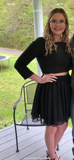 Style 27163 Hannah S Black Size 10 Long Sleeve Flare Cocktail Dress on Queenly