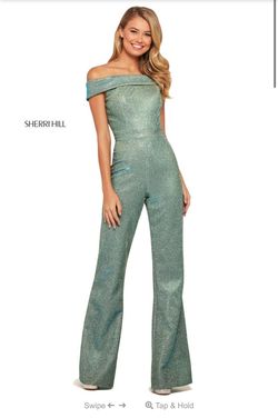 Style SHERRI HILL 53208 Sherri Hill Blue Size 10 Jumpsuit Dress on Queenly