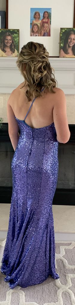 Style 54869 Sherri Hill Purple Size 2 Black Tie Floor Length Straight Dress on Queenly