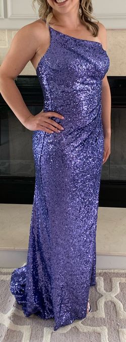 Style 54869 Sherri Hill Purple Size 2 Black Tie Floor Length Straight Dress on Queenly