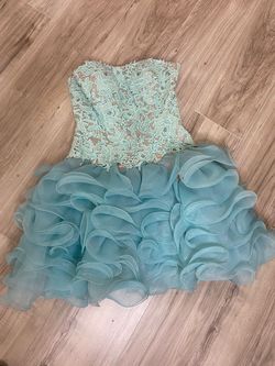 Hannah S Blue Size 10 Appearance Strapless Mini Ruffles Cocktail Dress on Queenly