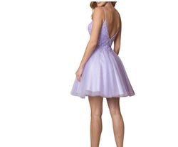 Style E777 Nox Anabel Purple Size 2 Tulle Floor Length Plunge E777 Straight Dress on Queenly