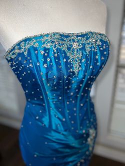 MoriLee Blue Size 0 Strapless Jewelled Medium Height Mermaid Dress on Queenly